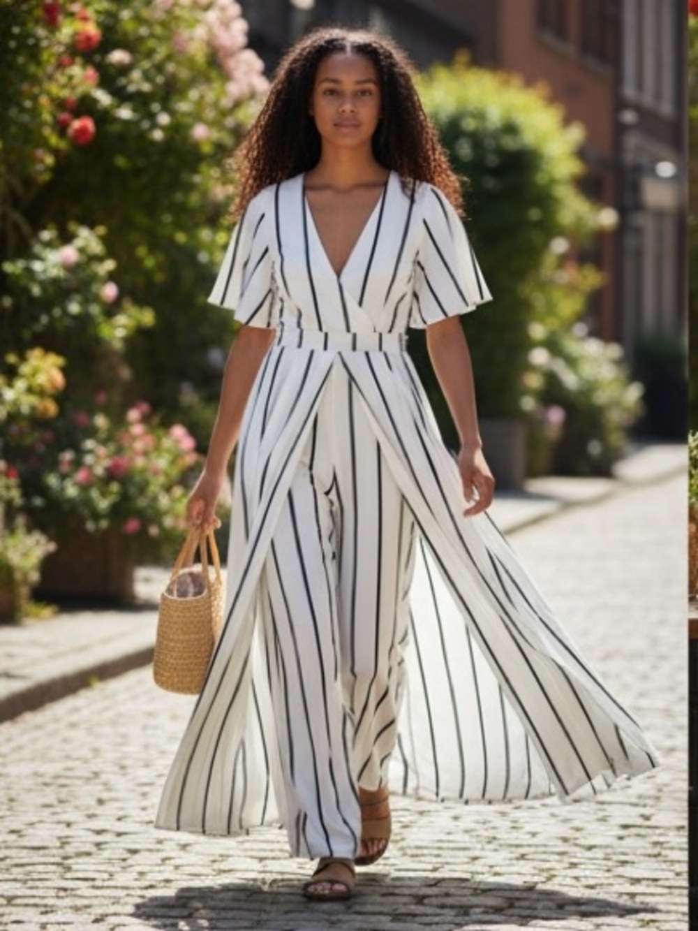 HOMAGE Cream Wrap-Top Jumpsuit with Black & Cream Printed Palazzo Pant